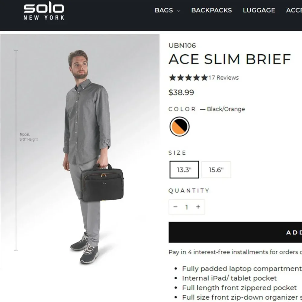 SOLO Slim Brief Laptop/Notebook Shoulder Bag Briefcase